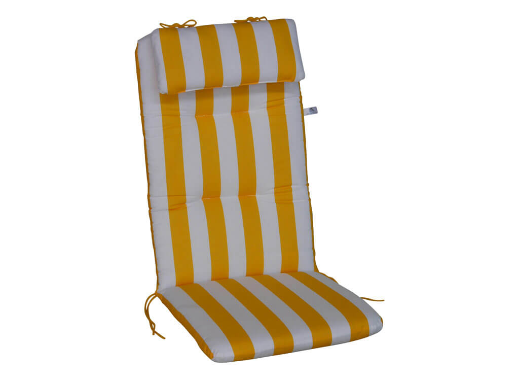 Sesselpolster hoch mit Kissen, Blockstreifen gelb/weiß