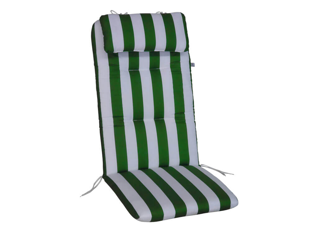 Sesselpolster hoch mit Kissen, Blockstreifen grün/weiß